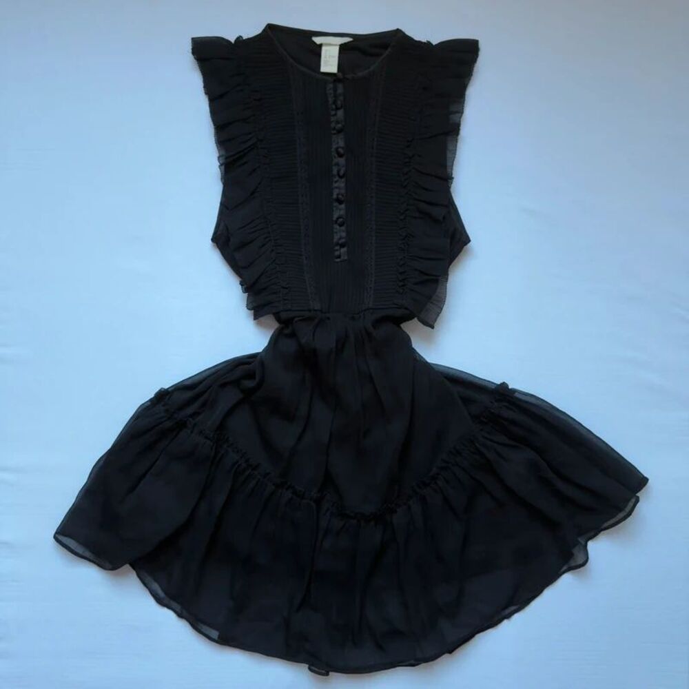 H&M Black Sheer Ruffle Mini Dress Size 2